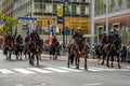 New York City Police Department Mounted Unit officers lead the 102nd Annual Veteran`s Day Parade along Fifth Avenue in Manhattan