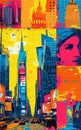 New York city pop art collage. Graphic posters of the modern city, with famous views, towers, streets, buildings, parks