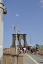 New York City, 3rd July: Brooklyn Bridge walkway over East River of Manhattan from New York City in United States