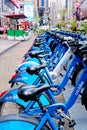 Blue Rental Bikes in New York City Royalty Free Stock Photo