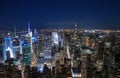 New York City skyline aerial panorama view at night with Times Royalty Free Stock Photo