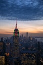 New York City skyline aerial panorama view at night with Times Royalty Free Stock Photo