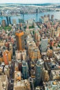 New York City Skyline Aerial View with Beautiful Cloudy Blue Sky in Background, Vertical Banner Royalty Free Stock Photo