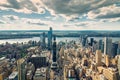 New York City Skyline Aerial View with Dramatic Cloudy Sky in Background Royalty Free Stock Photo