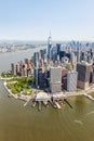 New York City skyline aerial view of Manhattan with World Trade Center skyscraper portrait format in the United States Royalty Free Stock Photo