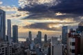 New York city skyline. Aerial view of NY Manhattan skyscrapers, cloudy sky at sunset Royalty Free Stock Photo