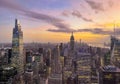 New York city skyline, aerial view during sunset Royalty Free Stock Photo