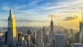 New York city skyline, aerial view during sunset