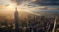 New York city skyline, aerial view during sunset Royalty Free Stock Photo