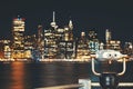 New York City skyline with binoculars at night, USA. Royalty Free Stock Photo