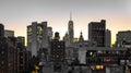 New York City skyline buildings nighttime view with glowing lights in the windows of apartments and offices in lower Manhattan Royalty Free Stock Photo