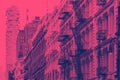 New York City Skyline buildings in SoHo Manhattan in pink and blue Royalty Free Stock Photo