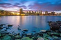 New York City skyline cityscape of Manhattan with brooklyn bridge in USA Royalty Free Stock Photo