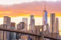 New York City skyline cityscape of Manhattan with brooklyn bridge in USA Royalty Free Stock Photo