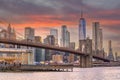 New York City skyline cityscape of Manhattan with brooklyn bridge in USA Royalty Free Stock Photo