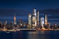 New York City skyline from the Hudson River with the skyscrapers of the Hudson Yards. Manhattan Midtown West