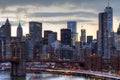 New York City Skyline Lights at Sunset