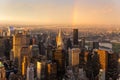 New York City skyline with Manhattan skyscrapers at dramatic stormy sunset, USA. Royalty Free Stock Photo