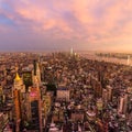 New York City skyline with Manhattan skyscrapers at dramatic stormy sunset, USA. Royalty Free Stock Photo