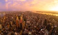 New York City skyline with Manhattan skyscrapers at dramatic stormy sunset, USA. Royalty Free Stock Photo