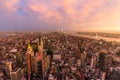 New York City skyline with Manhattan skyscrapers at dramatic stormy sunset, USA. Royalty Free Stock Photo