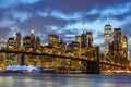 New York City skyline night Manhattan town Brooklyn Bridge USA twilight World Trade Center Royalty Free Stock Photo