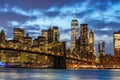 New York City skyline night Manhattan town Brooklyn Bridge World Trade Center Royalty Free Stock Photo