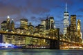 New York City skyline night Manhattan town Brooklyn Bridge World Trade Center Royalty Free Stock Photo