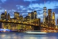 New York City skyline night Manhattan town Brooklyn Bridge World Trade Center Royalty Free Stock Photo