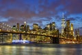 New York City skyline night Manhattan town Brooklyn Bridge World Trade Center Royalty Free Stock Photo