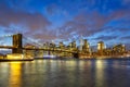 New York City skyline night Manhattan town Brooklyn Bridge World Trade Center Royalty Free Stock Photo