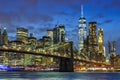 New York City skyline night Manhattan town Brooklyn Bridge World Trade Center Royalty Free Stock Photo