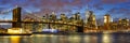 New York City skyline night Manhattan town Panorama Brooklyn Bridge World Trade Center Royalty Free Stock Photo