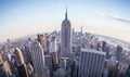 Fisheye aerial view of Manhattan in New York City, USA. Skyline panorama at sunset. Fish eye lens effect Royalty Free Stock Photo