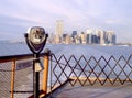 New York City skyline with the old World Trade Center, NY, USA, seen from the Staten Island Ferry Royalty Free Stock Photo