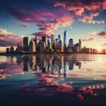 New York City skyline reflecting at sunset in surreal style Royalty Free Stock Photo