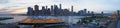 New York City skyline seen from Brooklyn, Brooklyn bridge, East River, skyscrapers, sunset, lights, panoramic view Royalty Free Stock Photo