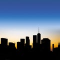 New York City skyline silhouette with colorful empty sky above the downtown Manhattan buildings Royalty Free Stock Photo