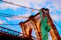 The statue of liberty and Brooklyn Bridge with New York City skyline Royalty Free Stock Photo