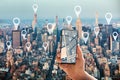Tourist Using Gps Map Navigation Application On Smartphone
