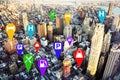 New York Cityscape With Different Location Pointers Royalty Free Stock Photo