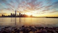 New York City skyline with urban skyscrapers at sunset Royalty Free Stock Photo