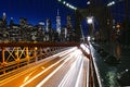 New York City skyline view from the Brooklyn Bridge at night, Manhattan buildings and skyscrapers Royalty Free Stock Photo