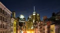 New York City skyline view at night of the buildings in lower Manhattan Royalty Free Stock Photo