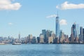 New York city skyline view with skyscrapers with blue sky