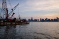 New York City skyline waterfront evening view