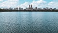 New York City skyscrapers, seen from Central Park in autumn. Lake in the foreground, and line of skyscrapers in the background Royalty Free Stock Photo