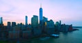 New York City with skyscrapers at sunset . New York City panorama skyline at sunrise. Manhattan office building.2019 Royalty Free Stock Photo