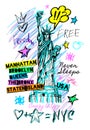 New York city statue of liberty, NY. Doodle hand drawn vector illustration Royalty Free Stock Photo