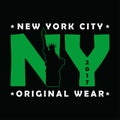 New York City, The Statue of Liberty print. Modern urban graphic for t-shirt. Original clothes design. Apparel typography. Vector.